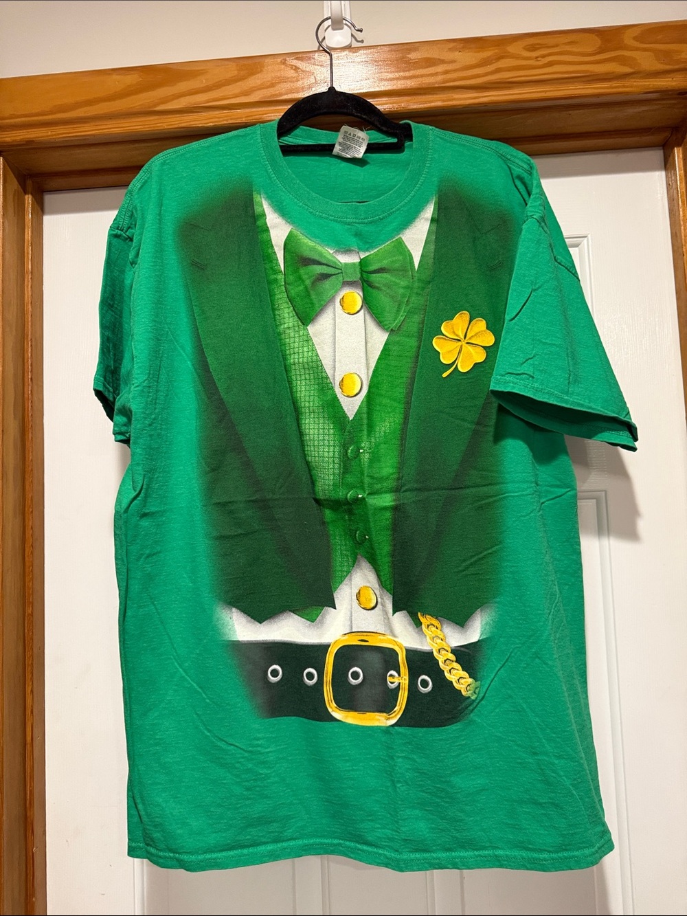 Fruit of the Loom Green St. Patrick’s Day Tuxedo Tee with Yellow Shamrock Accent